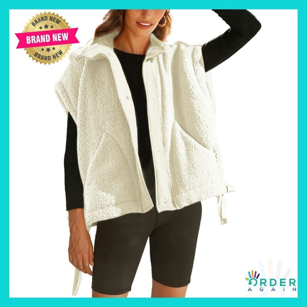 Oversized Sherpa Fleece Vest Sleeveless Button Down Casual Outerwear with